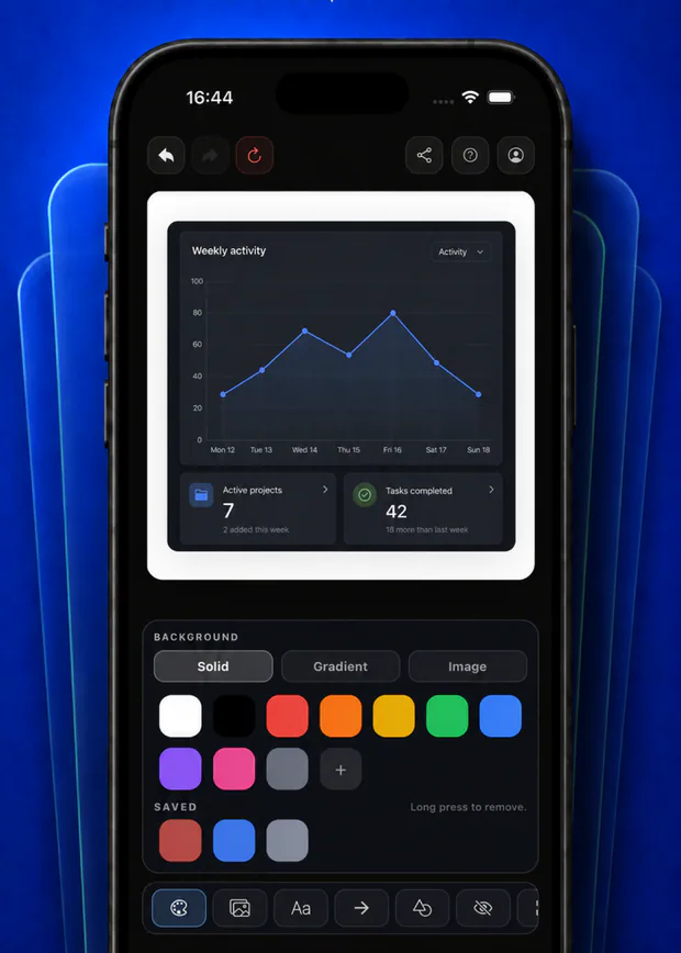 ScreenEdit background colour tools on iPhone